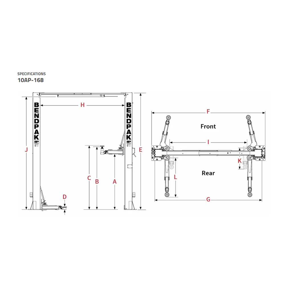 BendPak 10AP-168 2-Post Car Lift 10000 lbs Capacity ClearFloor Adjustable Width Base- 168" Height - Image 5