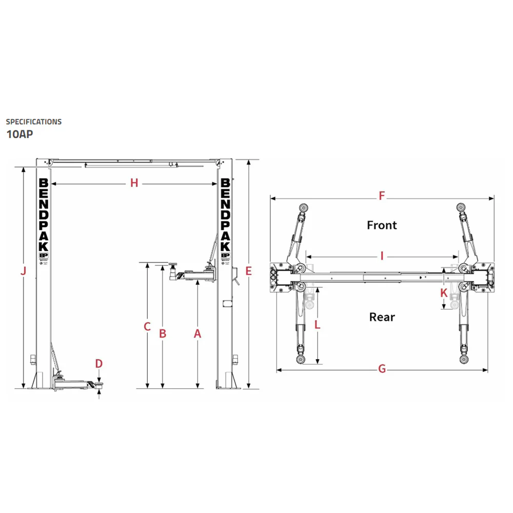BendPak 10AP 2-Post Car Lift 10000 lbs Capacity Clear Floor Adustable Width - Image 2