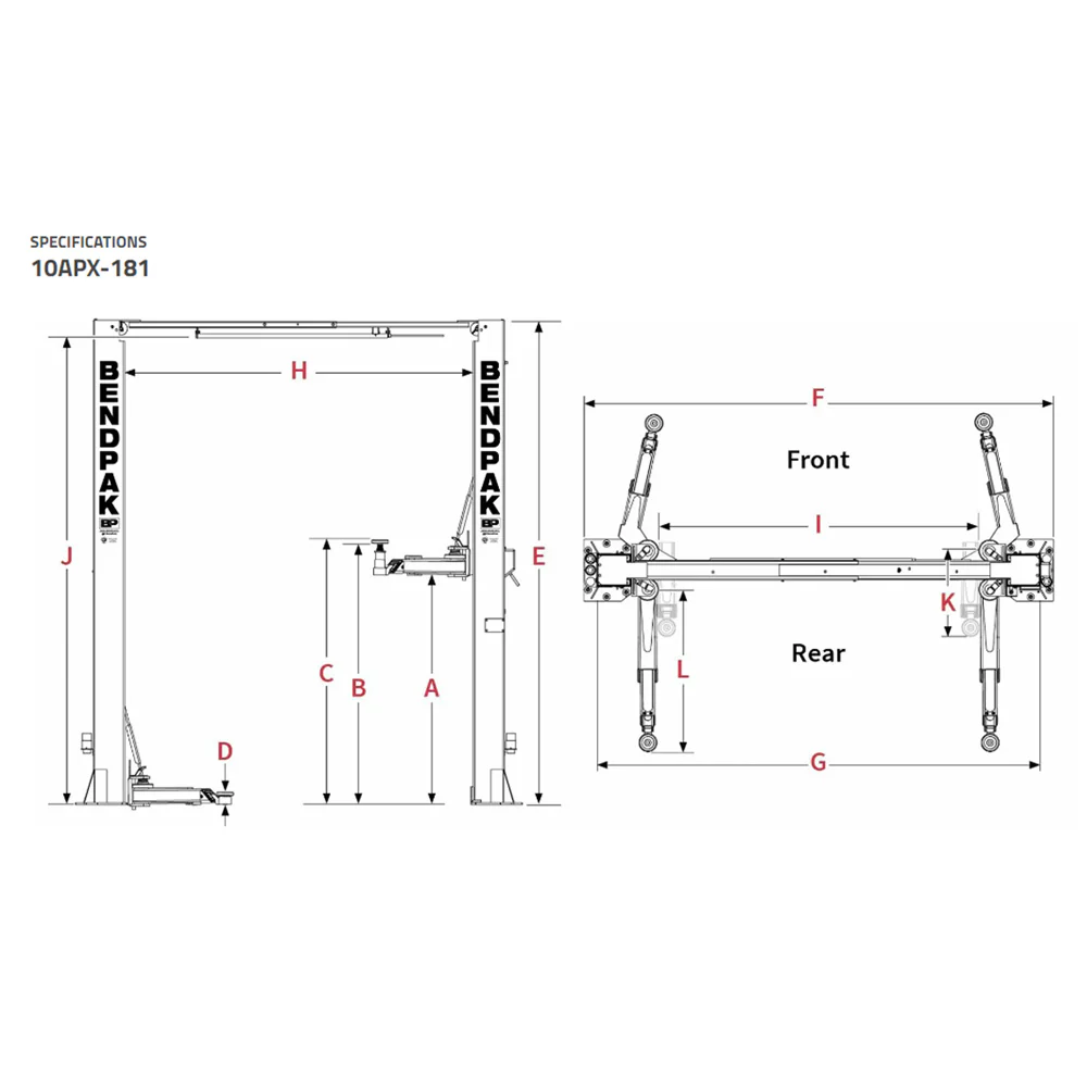 BendPak 10APX-181 2 Post Lift 10.000lbs Capacity ClearFloor Adjustable Width Base - 181" Height - Image 5