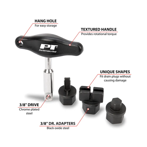 Oil Drain Plug T-Handle Remover Tool with Adapters, 3/8 Inch - Image 5